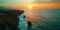 Aerial view of clifftop, Bedruthan steps during sunset Royalty Free Stock Photo