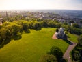 Aerial view of Clifton observatory from a drone overlooking bristol town Royalty Free Stock Photo