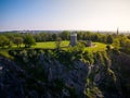 Aerial view of Clifton observatory from a drone overlooking bristol town Royalty Free Stock Photo