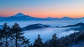 aerial view of clods and fog over mountains hills. magic time. beautiful nature Royalty Free Stock Photo