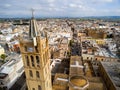 Aerial View of Close Up of the Bell Tower of the Church Santa Maria La Nova in Pulsano near Taranto