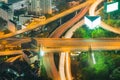 Aerial view close up, Highway intersection night view long exposure Royalty Free Stock Photo