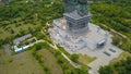 Aerial view of the closed cultural park Garuda Vishnu Kencana with the statue of Vishnu and the mythical bird Garuda