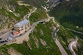 Aerial view of the closed mountain hotel Belvedere in Furka Pass, Switzerland