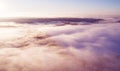 Aerial view clouds over forest during winter colors. Aerial view of forest and clouds. Coastline. Aerial drone view of the forest.