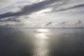 Aerial view clouds over the sea with ship. View from drone. Aerial top view cloudscape. Texture of clouds. View from above. Royalty Free Stock Photo