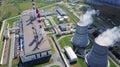 aerial view of clouds of smoke and steam coming from Power Station in Russia Royalty Free Stock Photo