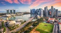 Aerial view of Cloudy sky at Marina Bay Singapore city skyline