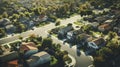 An aerial view of a cluster of bungalows in a peaceful neighborhood