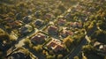 An aerial view of a cluster of bungalows in a peaceful neighborhood