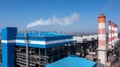 Aerial view Coal-fired power plants with blue sky background, coal-fired power station, Gas turbine electrical power plant power