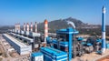 Aerial view Coal-fired power plants with blue sky background, coal-fired power station, Gas turbine electrical power plant power