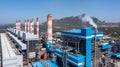 Aerial view Coal-fired power plants with blue sky background, coal-fired power station, Gas turbine electrical power plant power