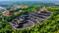 Aerial view of coal open pit mining in extractive industry for efficient resource extraction