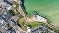 Aerial view of coast of Atlantic Ocean and beach in Portrush, Northern Ireland