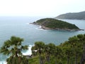 Aerial view of coast, palm tree, island. Phuket province, Thailand Royalty Free Stock Photo