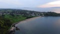 Aerial view on coast of sea at sunset in Helens Bay, Northern Ireland, UK.