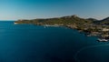 Aerial view of of coastal area of Kemer, Turkish beach resort city Royalty Free Stock Photo