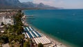 Aerial view of of coastal area of Kemer, Turkish beach resort city Royalty Free Stock Photo