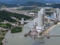 Aerial view of coastal city, at the meeting of the river and sea, City of BalneÃÂ¡rio CamboriÃÂº, Brazil.