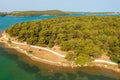 Aerial view of a coastal pine forest near Medulin town in Croatia