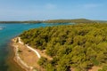 Aerial view of a coastal pine forest near Medulin town in Croatia