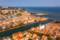 Aerial view of coastal town of Martigues in autumn day, France Royalty Free Stock Photo