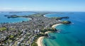 Aerial View of Coastal Town on Sunny Day Royalty Free Stock Photo