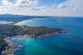 Aerial view of coastline of Bay of Fires in Tasmania, Australia Royalty Free Stock Photo