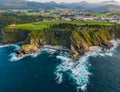 Aerial view of the coastline, cliffs at Portezuelo beach. Bay of Biscay in northern Spain in summer Royalty Free Stock Photo