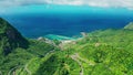 Aerial view coastline mountain road at Jinguashi, Taiwan.