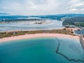 Aerial view of coastline near Narooma at dusk, NSW, Australia.