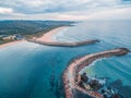 Aerial view of coastline near Narooma at dusk, NSW, Australia. Royalty Free Stock Photo