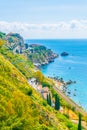 Aerial view of coastline near sicilian city Taormina, Italy Royalty Free Stock Photo