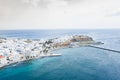 Aerial view of the coastline and port of Tinos island in Greece Royalty Free Stock Photo