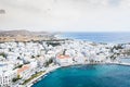 Aerial view of the coastline and port of Tinos island in Greece Royalty Free Stock Photo