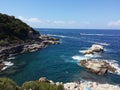 Aerial view of the coastline of Sorrento and Gulf of Naples, Italy - This area is famous for the lemons and the production of Royalty Free Stock Photo