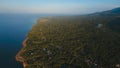 Aerial view beautiful coastline on the tropical island with volcanic sand beach. Camiguin island Philippines. Royalty Free Stock Photo