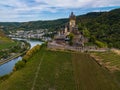 Aerial view of Cochem Castle and Moselle River. Germany in the summer Royalty Free Stock Photo