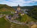 Aerial view of Cochem Castle and Moselle River. Germany in the summer Royalty Free Stock Photo