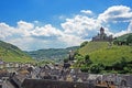 Aerial view of Cochem at river Moselle with Reichsburg castle, Rhineland-Palatinate, Germany Royalty Free Stock Photo