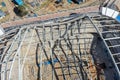 Aerial view of a coliseum with a collapsed metal structure and undergoing structural inspections Royalty Free Stock Photo