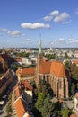 Aerial view of Collegiate Church of the Holy Cross and St Bartholomew from the tower of Wroclaw Cathedral, Ostrow Tumski, Wroclaw