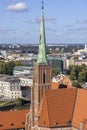 Aerial view of Collegiate Church of the Holy Cross and St Bartholomew from the tower of Wroclaw Cathedral, Wroclaw, Poland