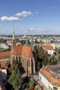 Aerial view of Collegiate Church of the Holy Cross and St Bartholomew from the tower of Wroclaw Cathedral, Wroclaw, Poland