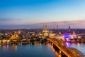 Aerial view on Cologne at dusk sunset Royalty Free Stock Photo