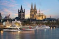Aerial view Cologne over the Rhine River with cruise ship in Col Royalty Free Stock Photo
