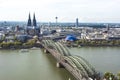 Aerial view Cologne. View over River Rhine and Hohenzollern Bridge, Cologen Cathedral, Station and Museum Ludwig Royalty Free Stock Photo