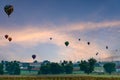 Aerial view of colorful balloons floating in the sky