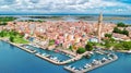 Aerial view of colorful Burano island in Venetian lagoon sea from above, Italy Royalty Free Stock Photo